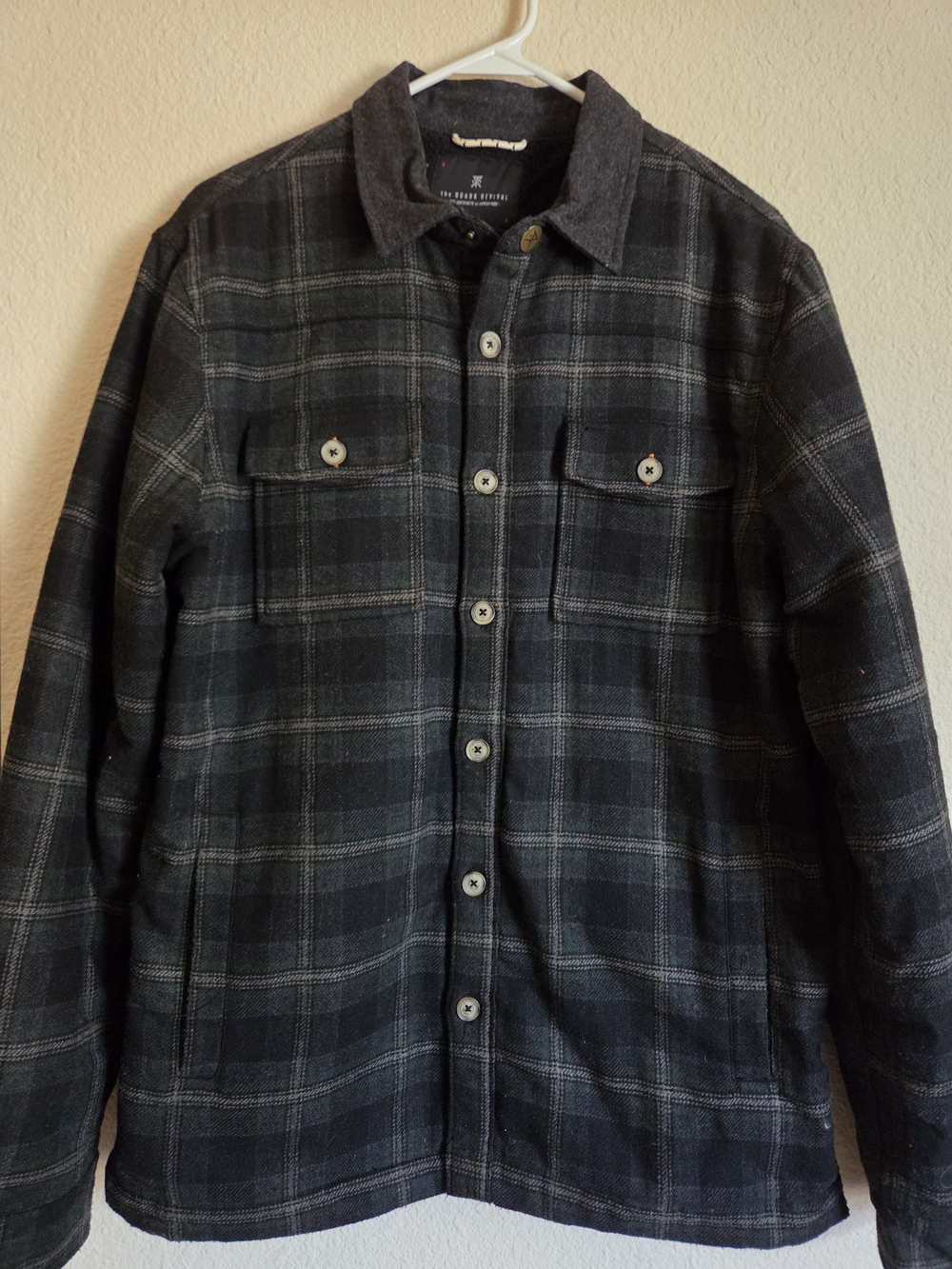 The Roark Revival Men's Dark Plaid Button-Up Flannel Jacket
